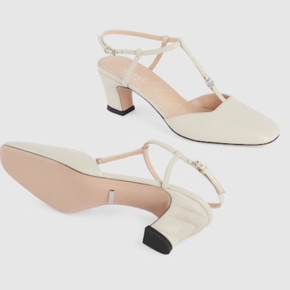 New Gucci GG Marmont mini cream slingback pumps - Picture 6 of 15